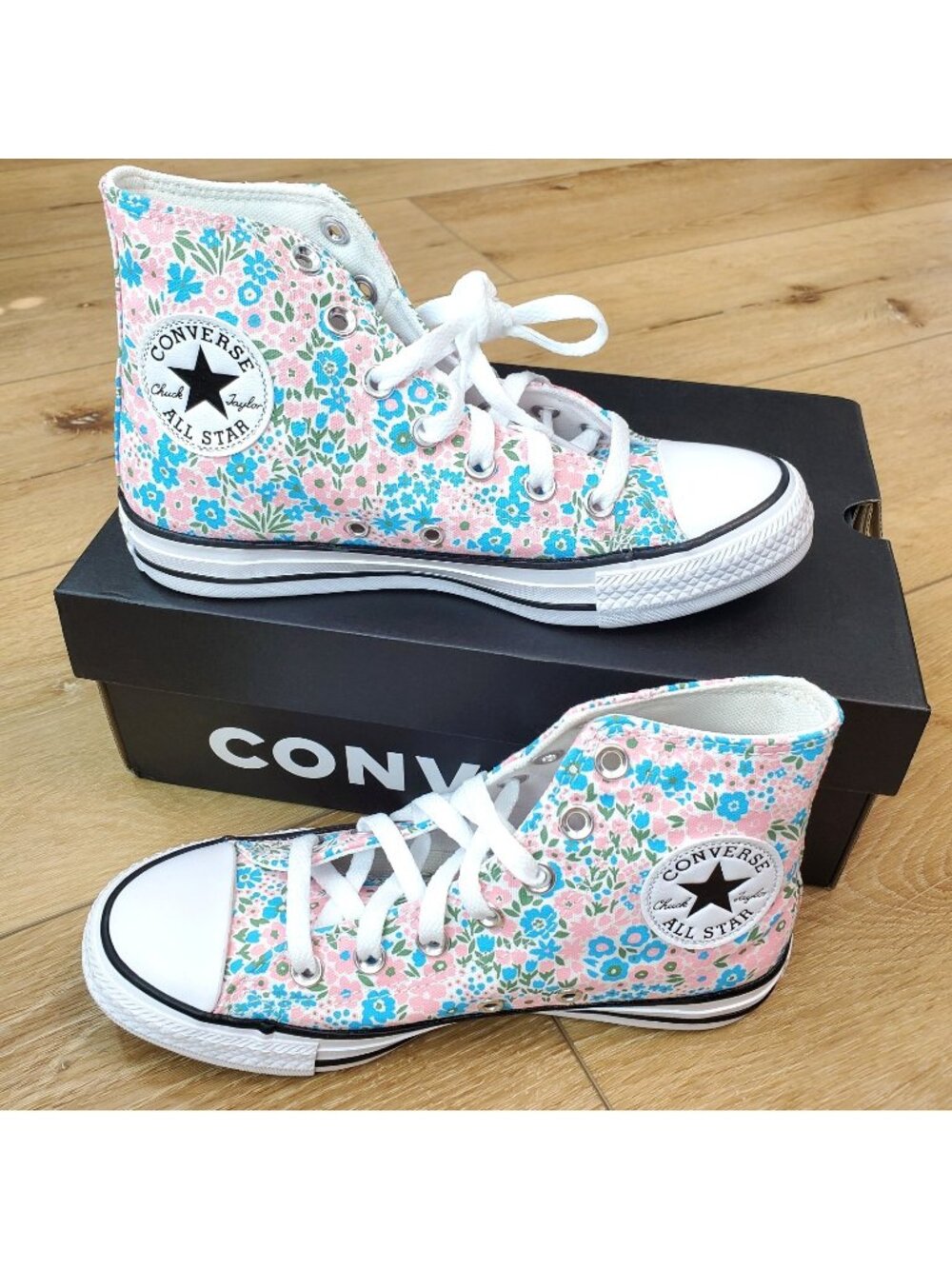 Converse Chuck CTAS High Mini Flowers Blue Pink Sneakers Womens Size 7.5 A14980F